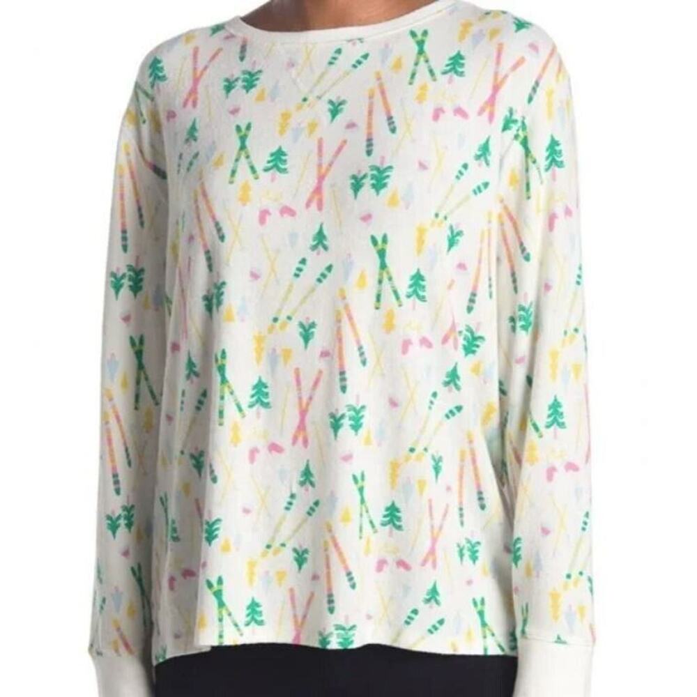 Free Press Women's Brushed Knit Lounge Shirt‎ in Ivory Egret Skis Small MSRP $59